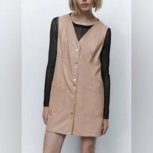 Faux leather mini pinafore dress